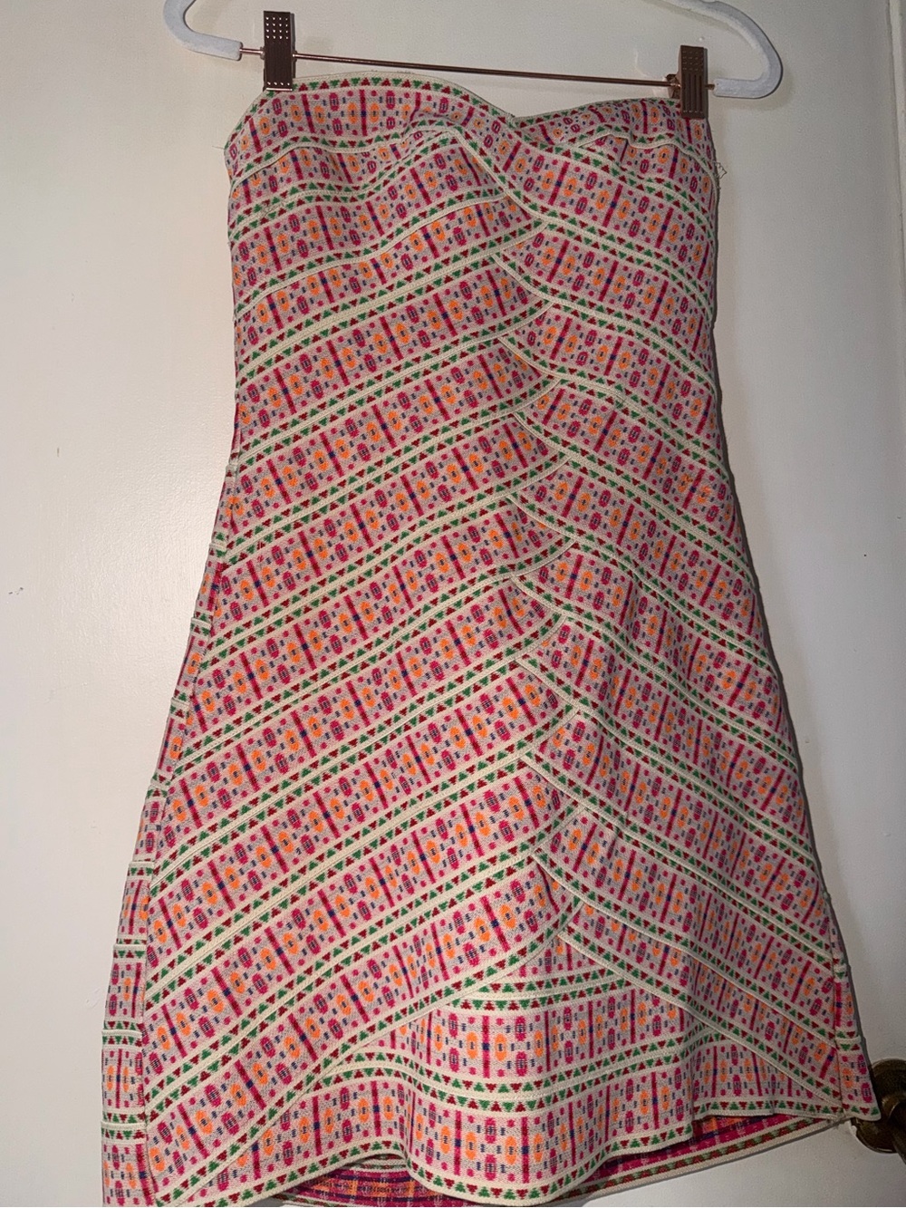 Strapless Pink Multicolor Patterned Bandage A-Line Dress
